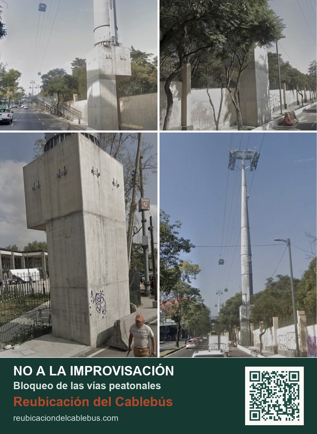 Postes de la Línea 5 del Cablebús bloqueando banquetas
